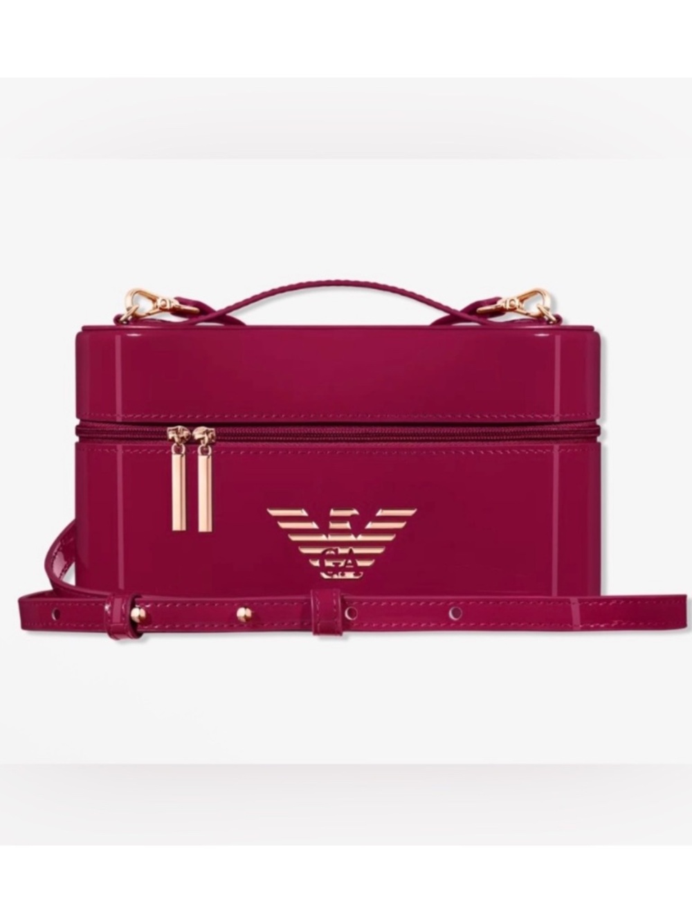 New 2026 Emporio Armani Beauty Glossy Magenta Vanity Case with Gold Hardware
